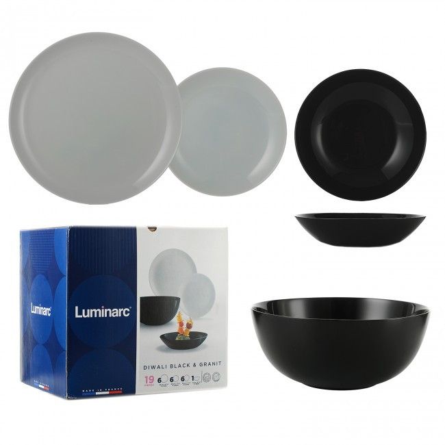 Столовий сервіз сіро-чорний Luminarc Diwali Black&Granit 19 предметів (P4358) Luminarc