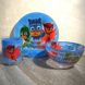 Набір дитячого скляного посуду 3 предмета з мульт-героями Герої в масках, Набір дитячого посуду,