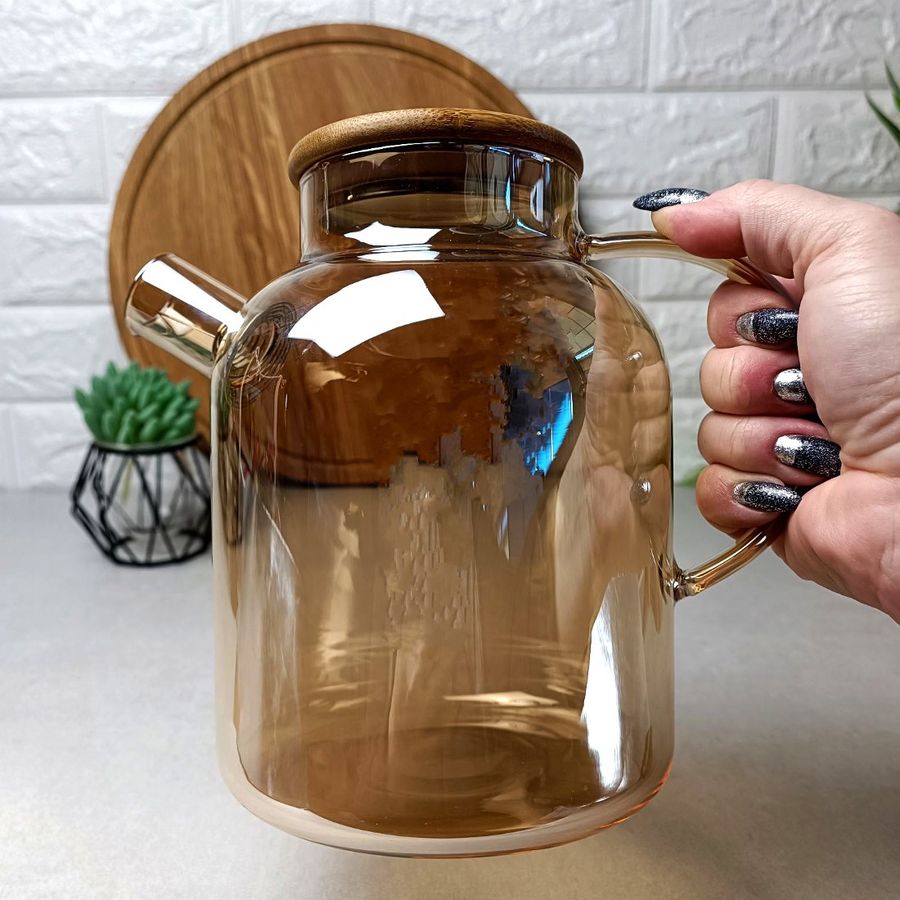 Высокий стеклянный чайник для плиты 1,5л Золотой перламутр Shine Crystal Hell