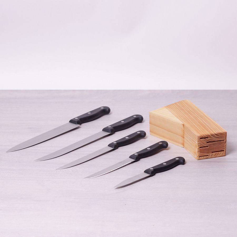 Набор ножей 6 предметов из нержавеющей стали на деревянной подставке Kamille