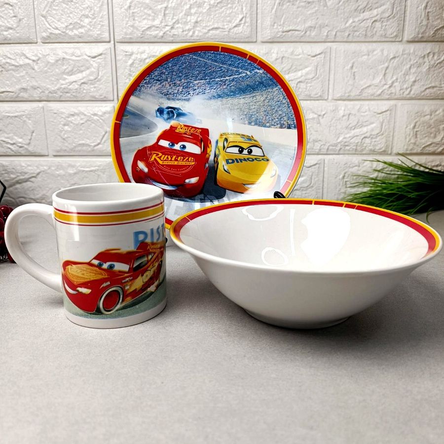 Подарочный набор посуды для мальчиков 3 пр Маквин Снежная трасса, детская посуда Hell
