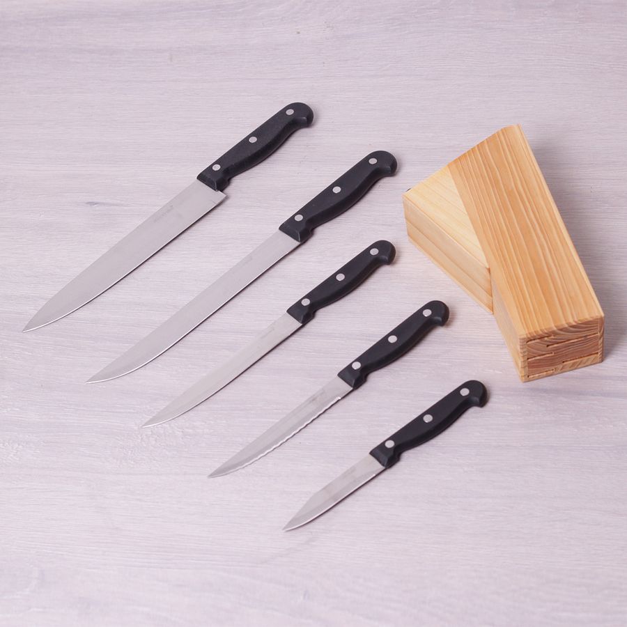 Набор ножей 6 предметов из нержавеющей стали на деревянной подставке Kamille