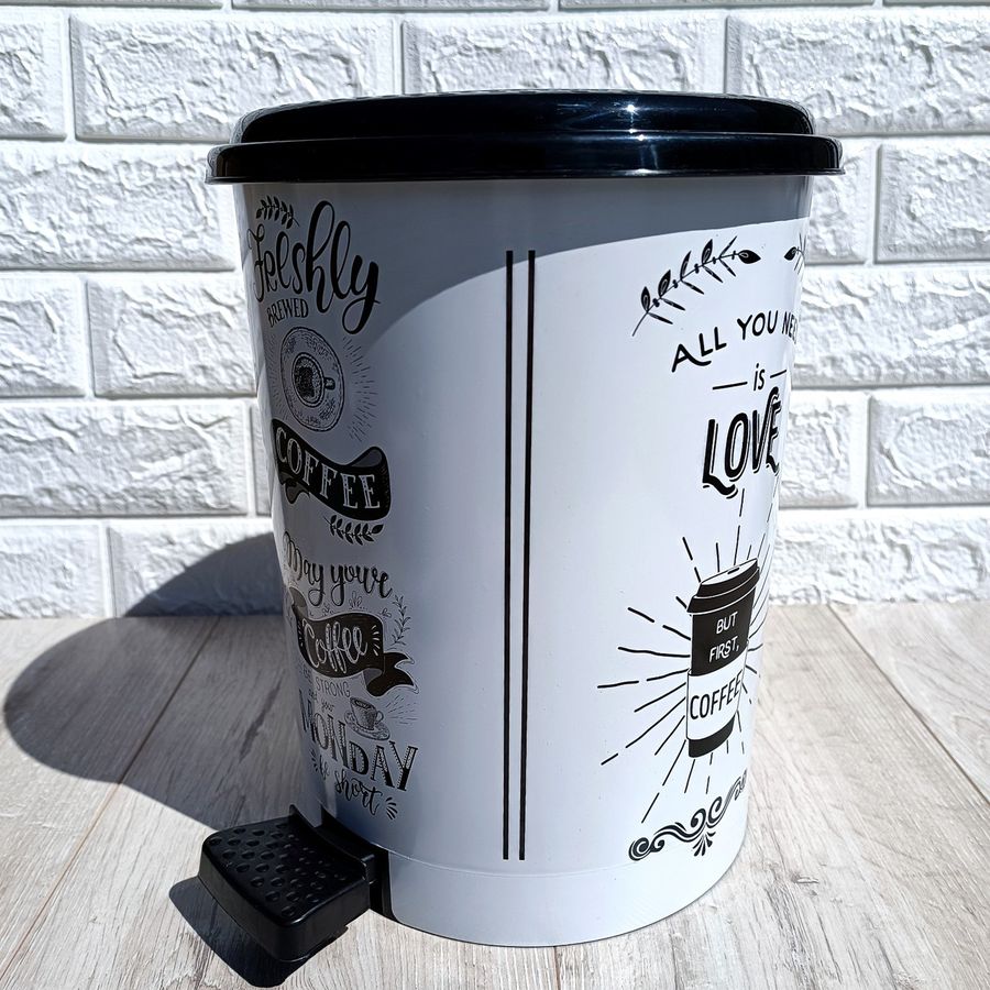 Белое ведро для мусора с вкладышем и педалью Белое Кофе, двойное (2шт*5.5л) 365 Elif Elif Plastik