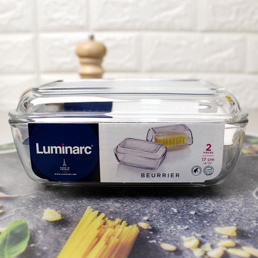 Стеклянная масленка-бутербродница Luminarc с крышкой Luminarc