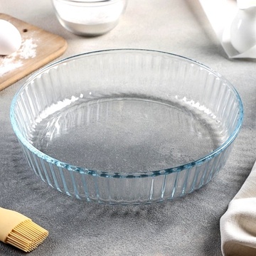 Круглая стеклянная форма для запекания 26 см, жаропрочная посуда A-plus