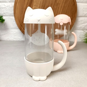 Скляний заварювальний кухоль Кішка з фільтром 300 мл Hell