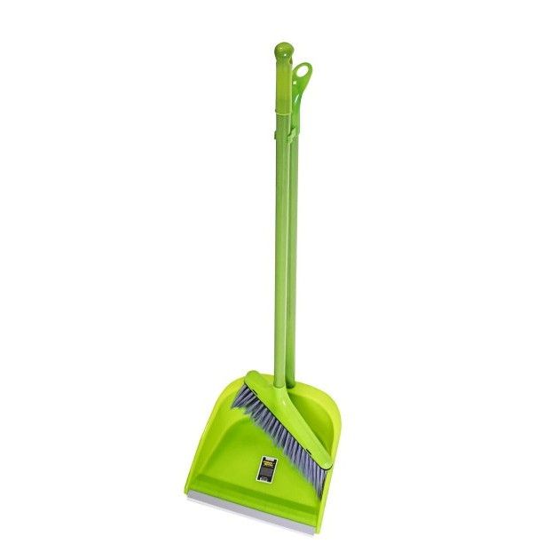 Зелёный набор для уборки с длинной ручкой совок+веник Пласт