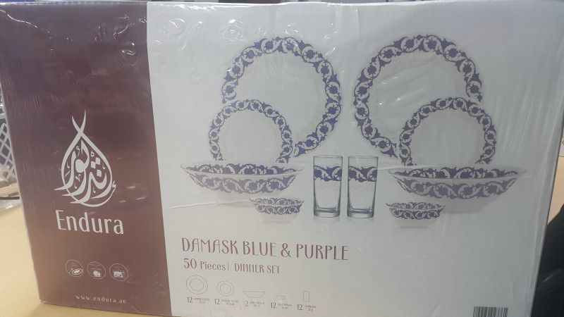 Столовий сервіз скляний Endura DAMASK Purple & Blue 50 предметів/12 персон (K6160) Endura