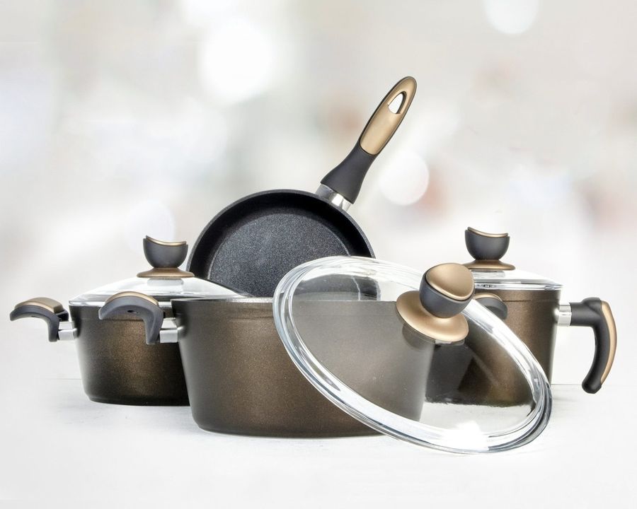 Набір коричневого кухонного посуду Casa Royal Elite Titanium - Bio Titanium 7 предметів Casa Royal