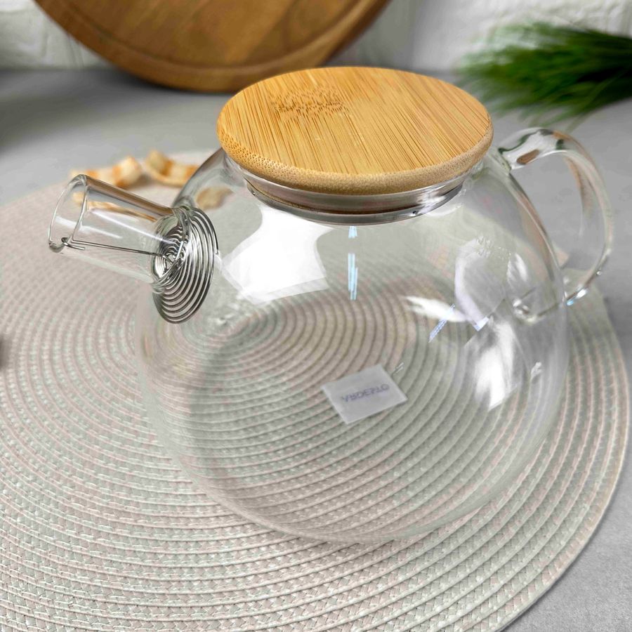 Заварювальний скляний чайник з бамбуковою кришкою для плити 1,5 л Ardesto Ardesto