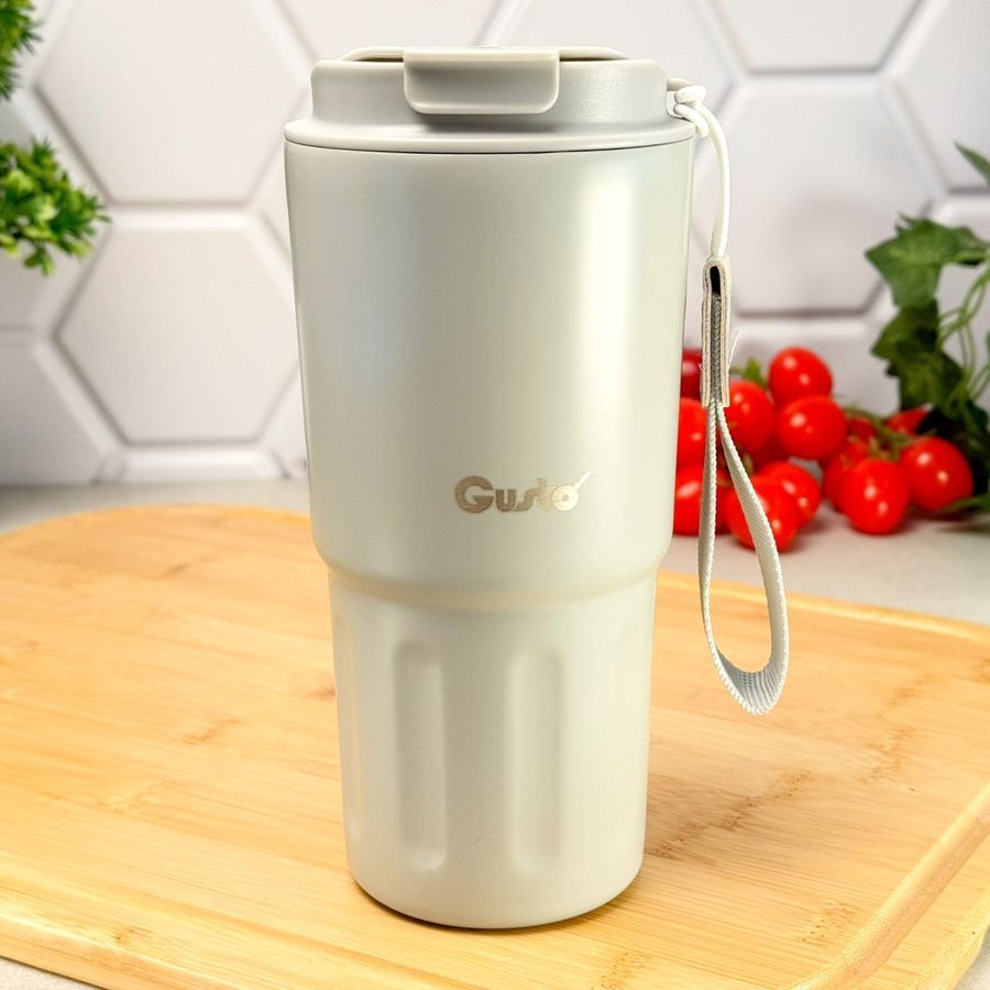 Термокружка с ремешком 600 мл Gusto GT GR-1126 Светло-серая GUSTO
