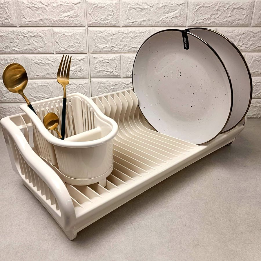 Пластикова сушарка для посуду з підставкою для сушіння столових приладів з піддоном Алеана