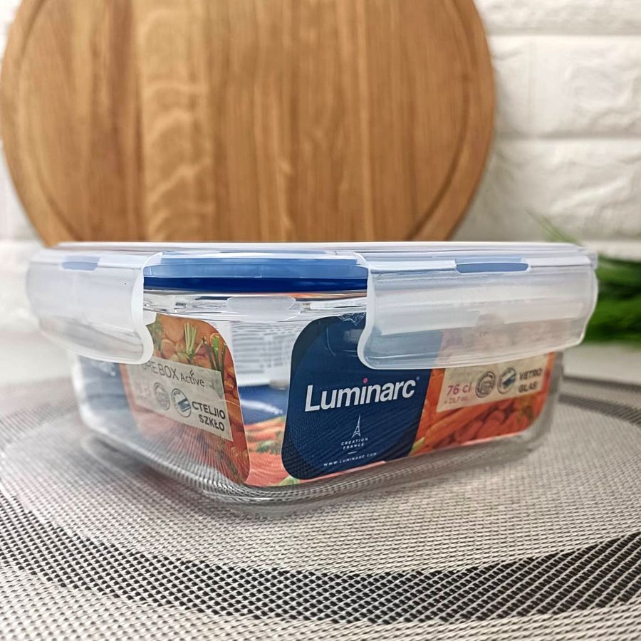 Харчовий контейнер квадратний Luminarc Pure box 760мл з блакитною кришкою Luminarc