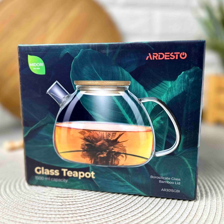 Заварочный стеклянный чайник с бамбуковой крышкой для плиты 1,5 л Ardesto Ardesto