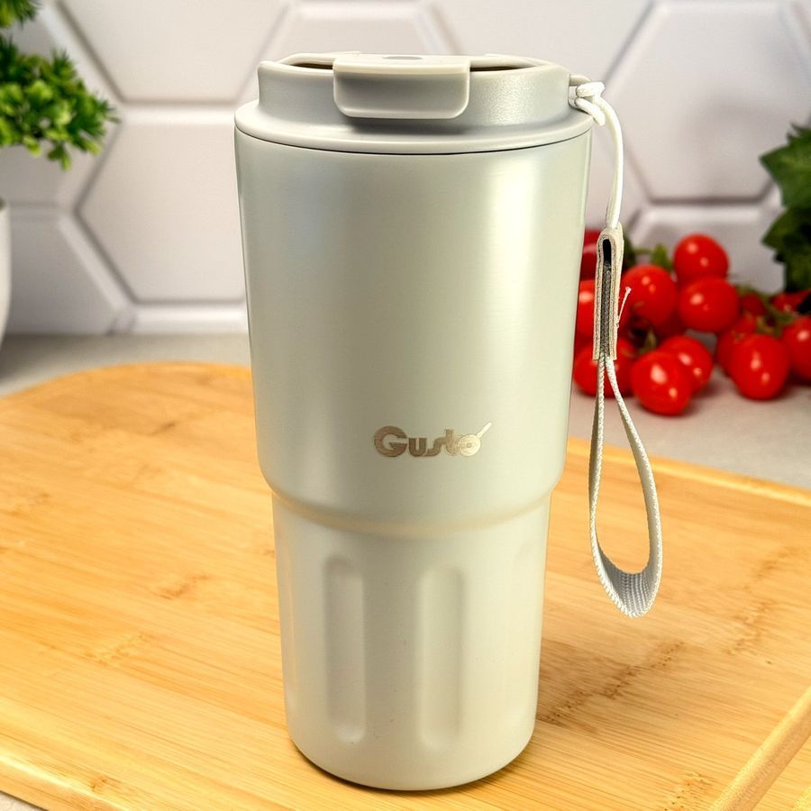 Термокружка с ремешком 600 мл Gusto GT GR-1126 Светло-серая GUSTO