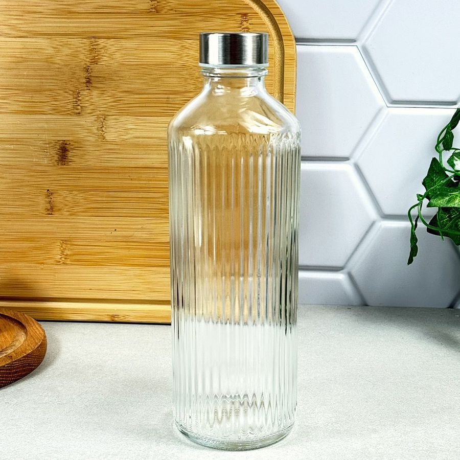 Пляшка скляна 1 л з кришкою рельєфна UniGlass