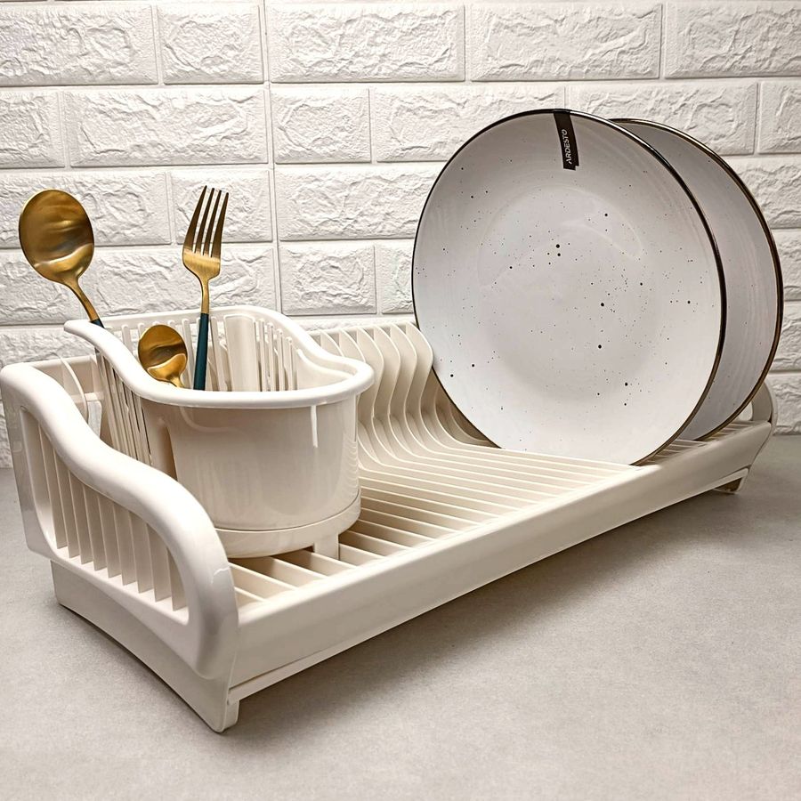 Пластиковая сушилка для посуды с подставкой для сушки столовых приборов с поддоном Алеана