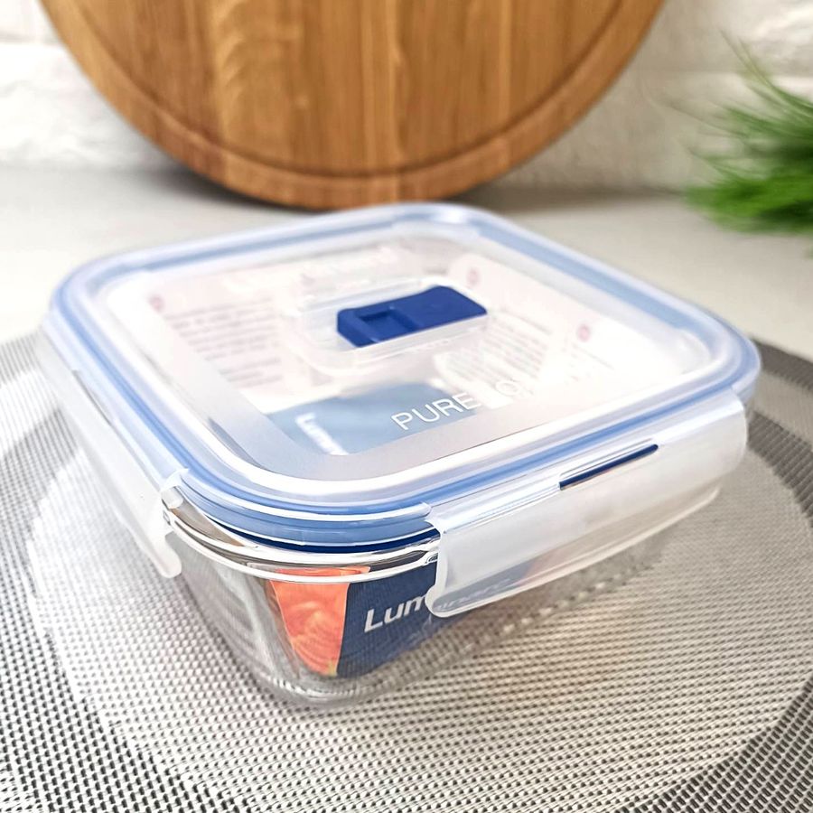 Харчовий контейнер квадратний Luminarc Pure box 760мл з блакитною кришкою Luminarc
