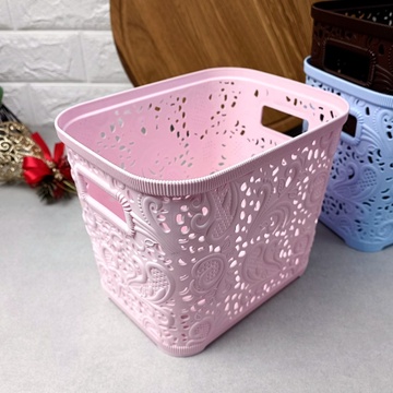 Высокая розовая ажурная корзинка без крышки 3.5л для хранения вещей Hell