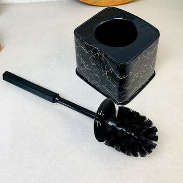 Чёрный пластиковый ёрш для унитаза на подставке, расцветка черный мрамор, 388 Elif Elif Plastik