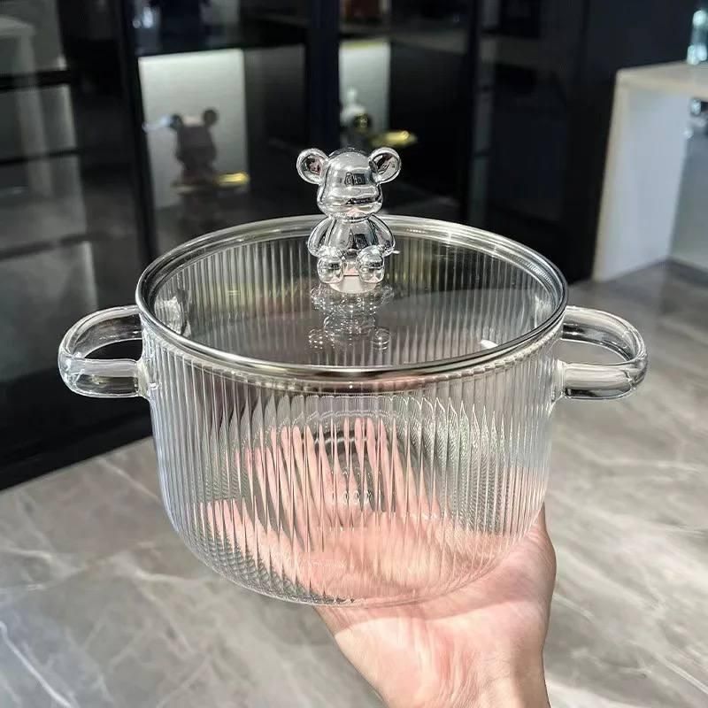 Скляна каструля для плити з ручкою-ведмедиком 1.7 л Hell