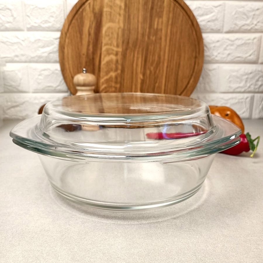 Стеклянная кастрюля с крышкой из жаропрочного стекла 2л, посуда в духовку A-plus