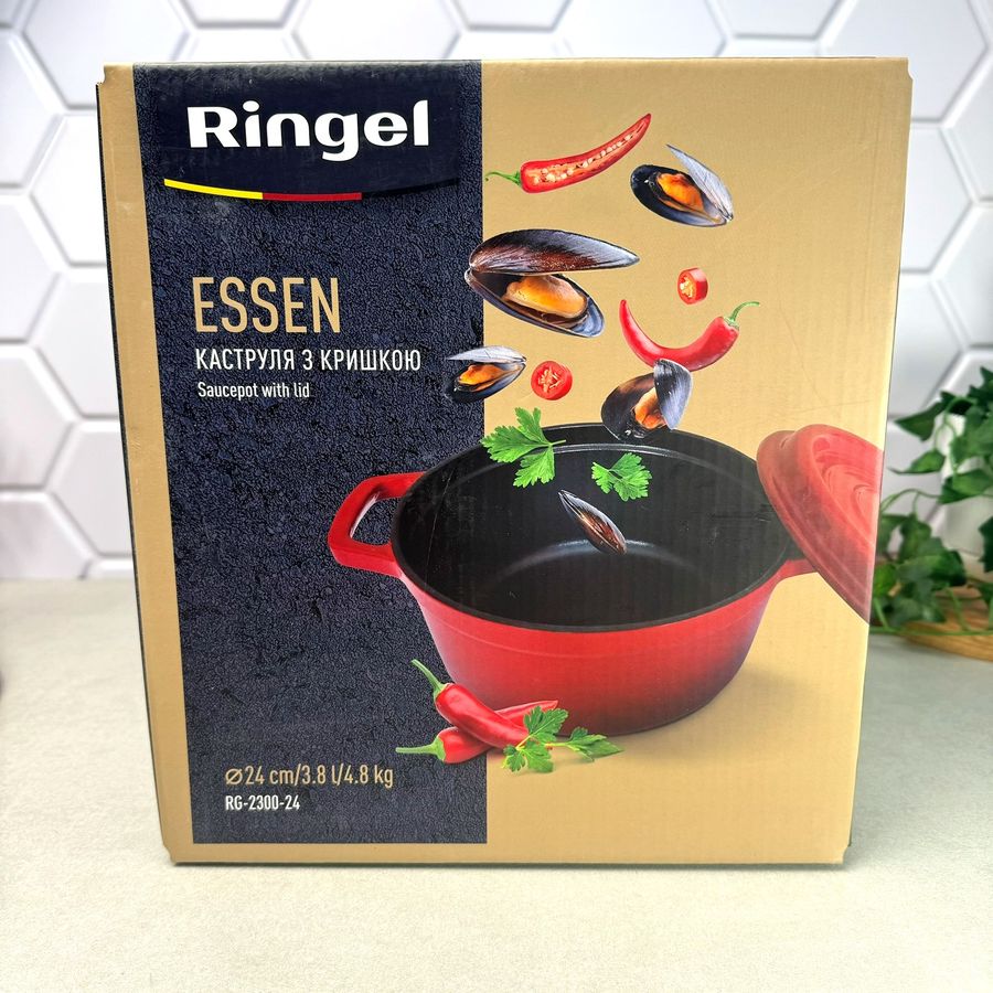 Чугунная кастрюля 3.8 л Красная Ringel Essen для всех видов плит RINGEL
