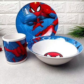 Подарунковий набір посуду для хлопчиків 3 пр Людина павук, дитячий посуд Hell