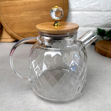 Скляний чайник для заварювання 1.5 л з бамбуковою кришкою Lines S&T