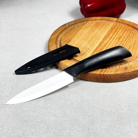 Ніж кухонний для овочів керамічний GK-4702 White, 100 мм, у захисному чохлі (білий) RINGEL