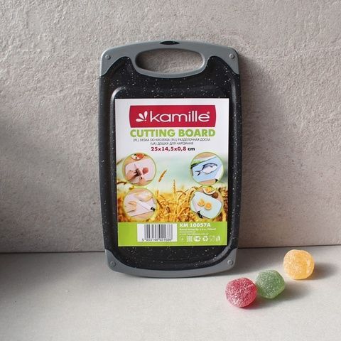 Пластиковая доска с жиростоком Чёрный мрамор 25*14.5*0.8 см Kamille