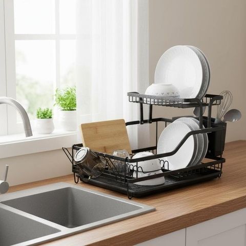 Сушилка для посуды Kamille KM-0750 алюминиевая с поддоном 57,5&times;35&times;27,5 см Kamille