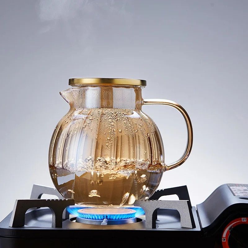 Термостойкий стеклянный чайник для плиты 1.25л Янтарный перламутр Amber Fresh Wave Hell