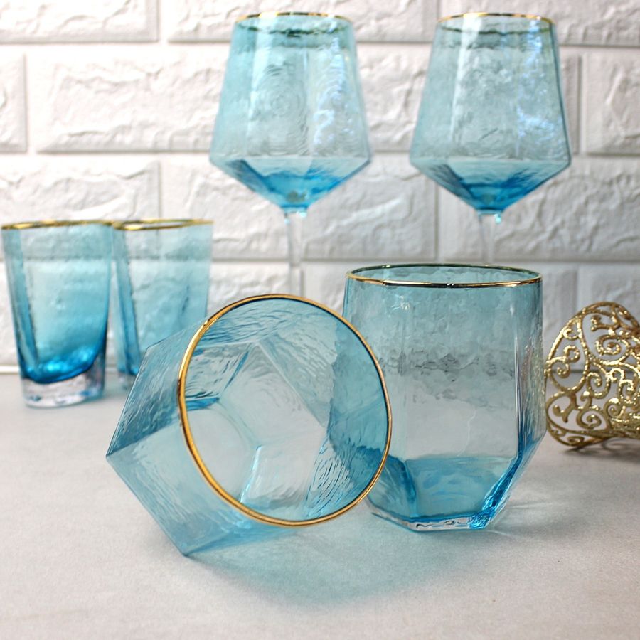 Набір блакитних склянок із золотим обідком 2 шт 410 мл Блакитний лід А-Плюс