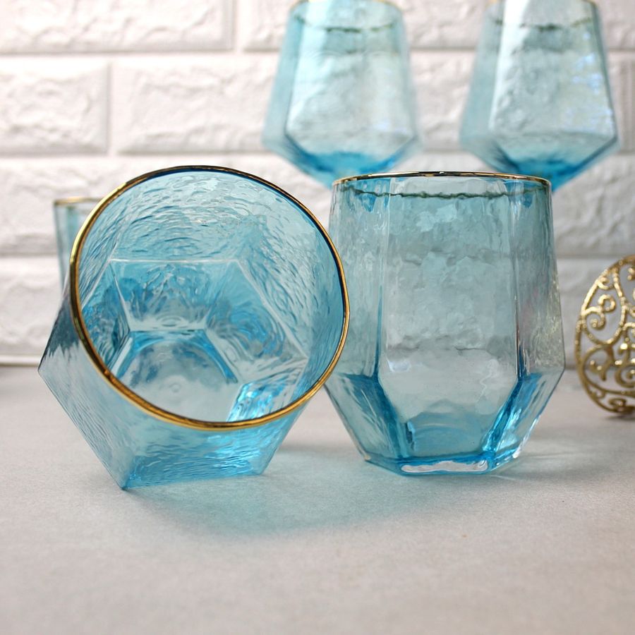 Набор голубых стаканов с золотым ободком 2 шт 410 мл Голубой лёд А-Плюс