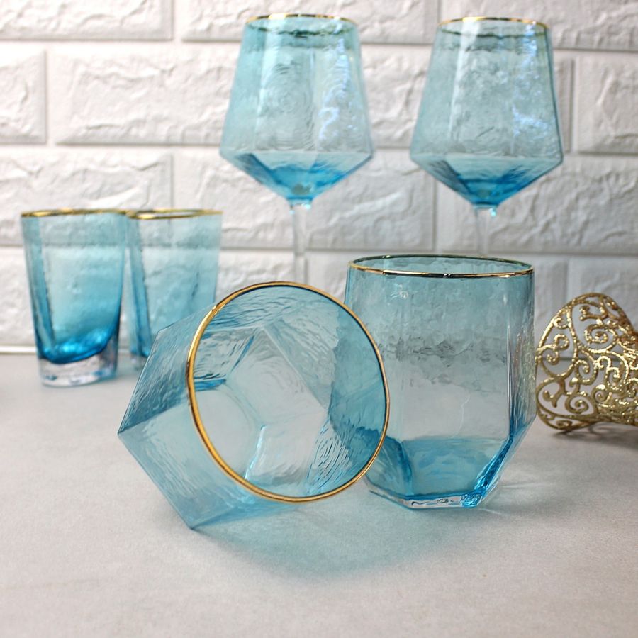 Набор голубых стаканов с золотым ободком 2 шт 410 мл Голубой лёд А-Плюс