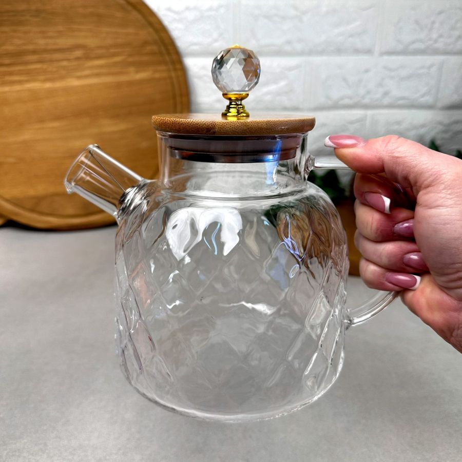 Скляний чайник для заварювання 1.5 л з бамбуковою кришкою Lines S&T
