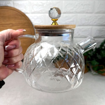 Скляний чайник для заварювання 1 л з бамбуковою кришкою Lines S&T