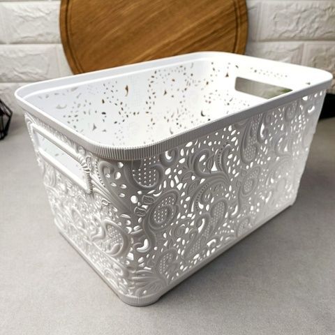 Высокая ажурная корзинка без крышки 7.5л, Белая Без бренда