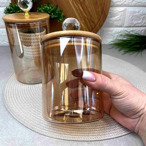 Золотиста скляна банка з алмазною ручкою 750 мл Smokey Shine Crystal Без бренда