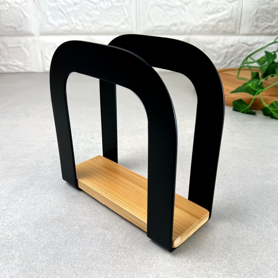 Чёрная металлическая салфетница с бамбуковым дном Ardesto Midori Ardesto