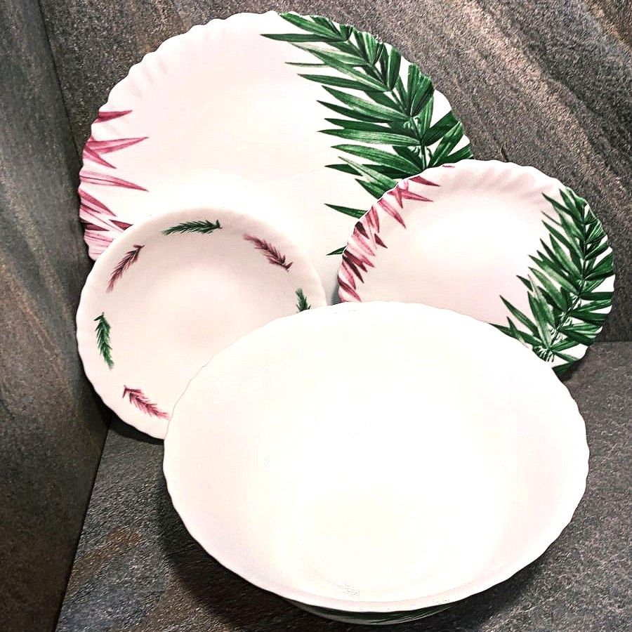 Набір білої посуду з різнокольоровими листям з склокераміки Luminarc Spring Leaves (Q0388) Luminarc