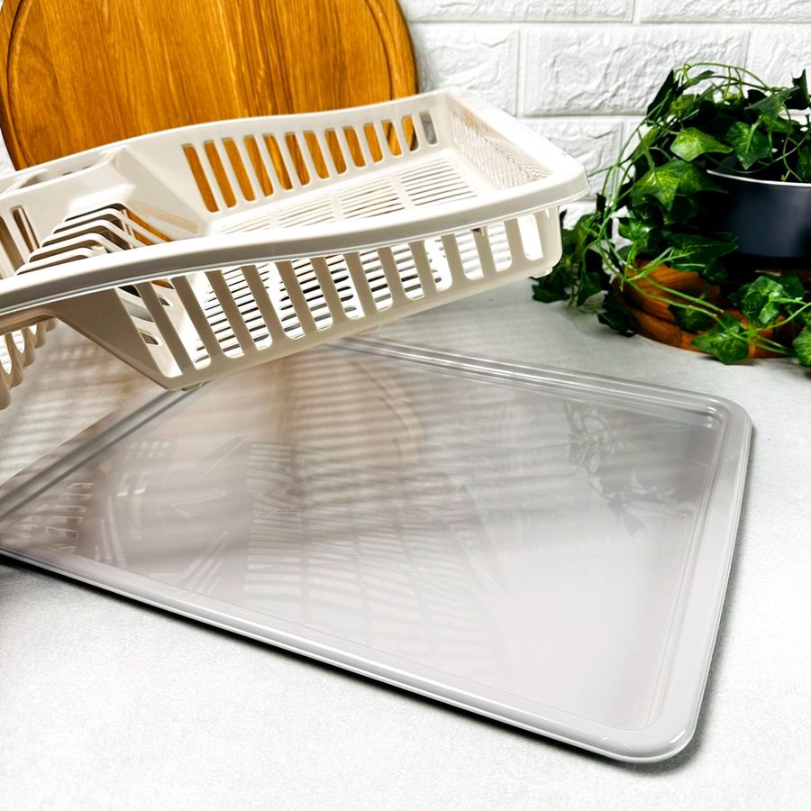 Пластикова настільна сушарка для посуду з піддоном Бежева 07107 Dunya Dunya Plastic