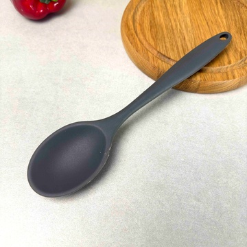 Сіра силіконова кухонна ложка з довгою ручкою Hell