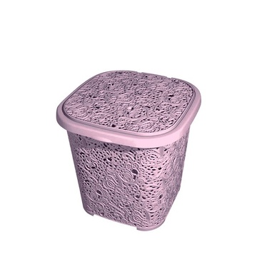 Розовая высокая корзинка с крышкой и ажурным рельефом 14 л, 387 Elif Elif Plastik