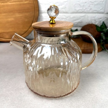 Скляний чайник для заварювання 1.5 л Бурштиновий Перламутр S&T