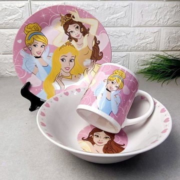 Набор детской фарфоровой посуды для девочек 3 пр Принцессы, детская посуда Hell
