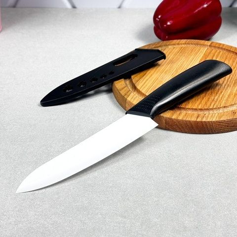 Кухонний ніж кухарський універсальний GK-4704 White, 155 мм, керамічний із захисним чохлом RINGEL