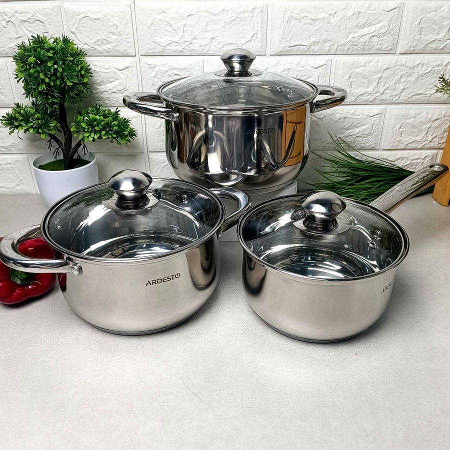 Набір кухонного посуду з нержавіючої сталі (каструлі та ківш) для всіх видів плит, Ardesto Gemini Gourmet Ardesto