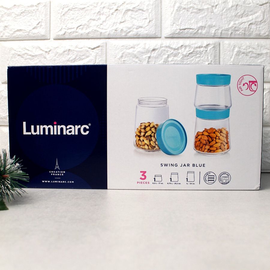 Набір банок з блакитними кришками 3 шт Luminarc Jar SWING Luminarc